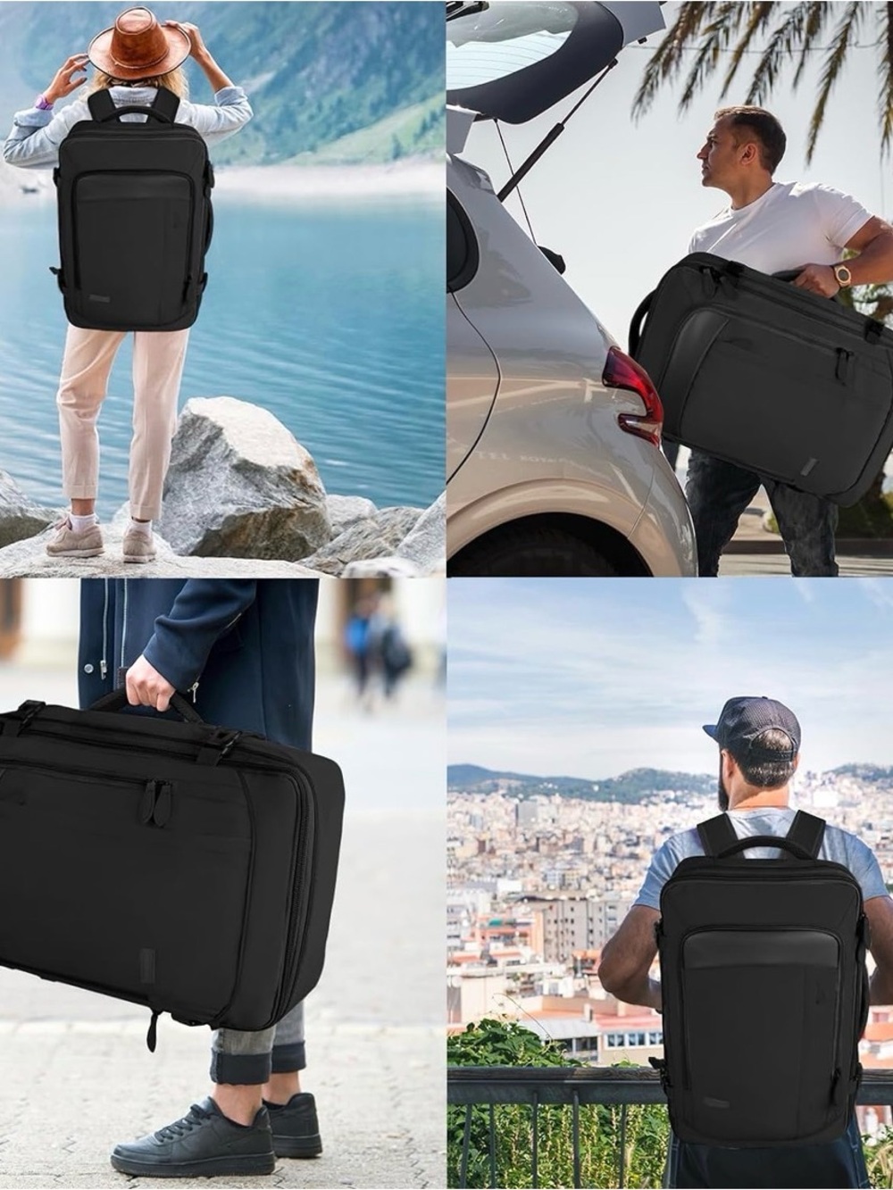 Black 50L Travel Backpack Carry-On with Laptop Compartment - Picture 4 of 8